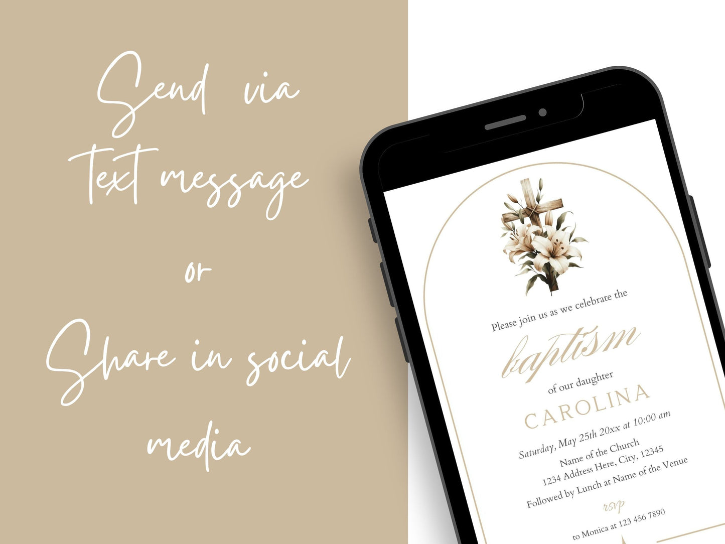 Boho Baptism Invitation - Canva Template - Invitations - Mama Life Printables