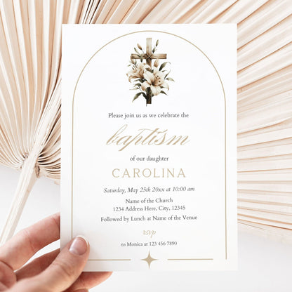 Boho Baptism Invitation - Canva Template - Invitations - Mama Life Printables