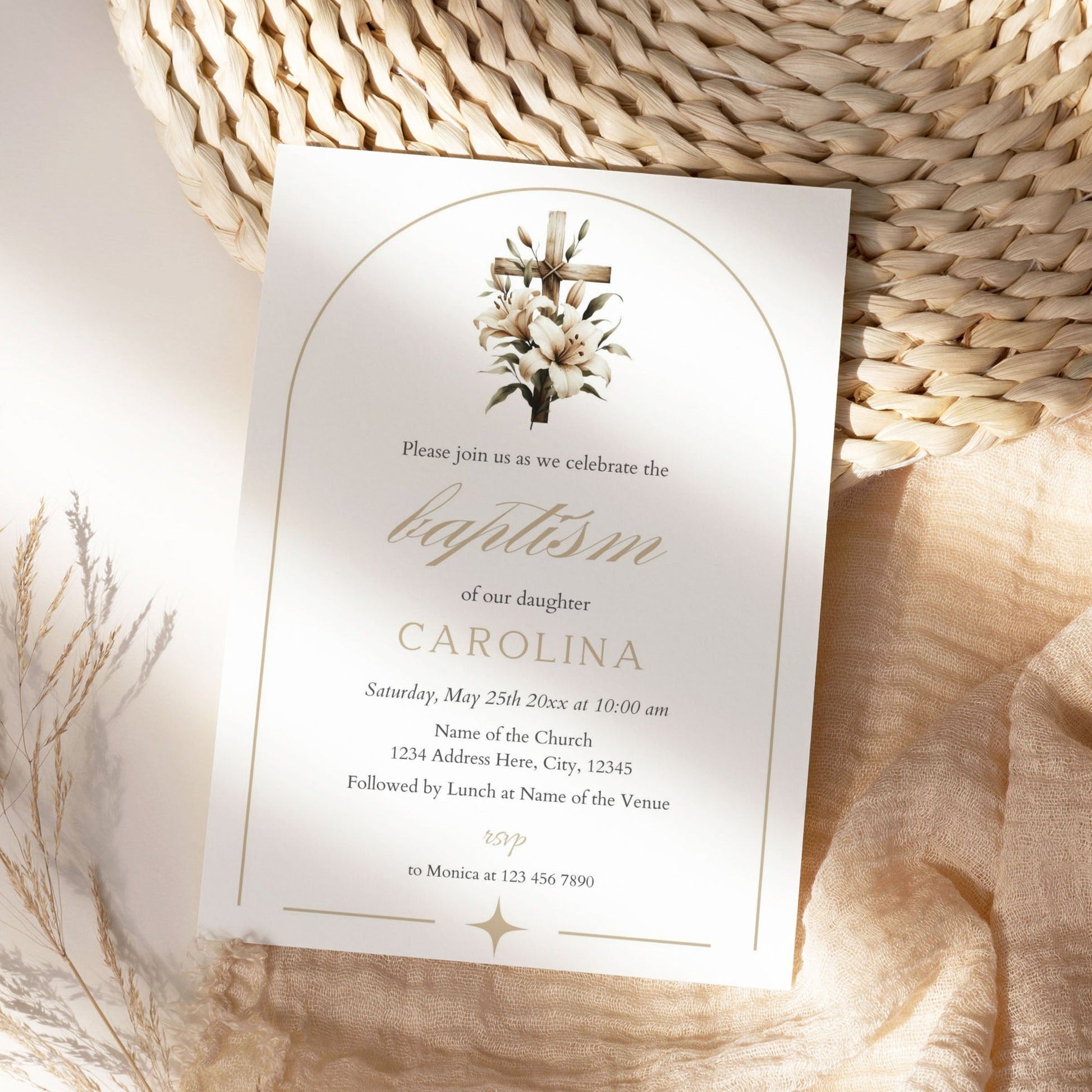 Boho Baptism Invitation - Canva Template - Invitations - Mama Life Printables