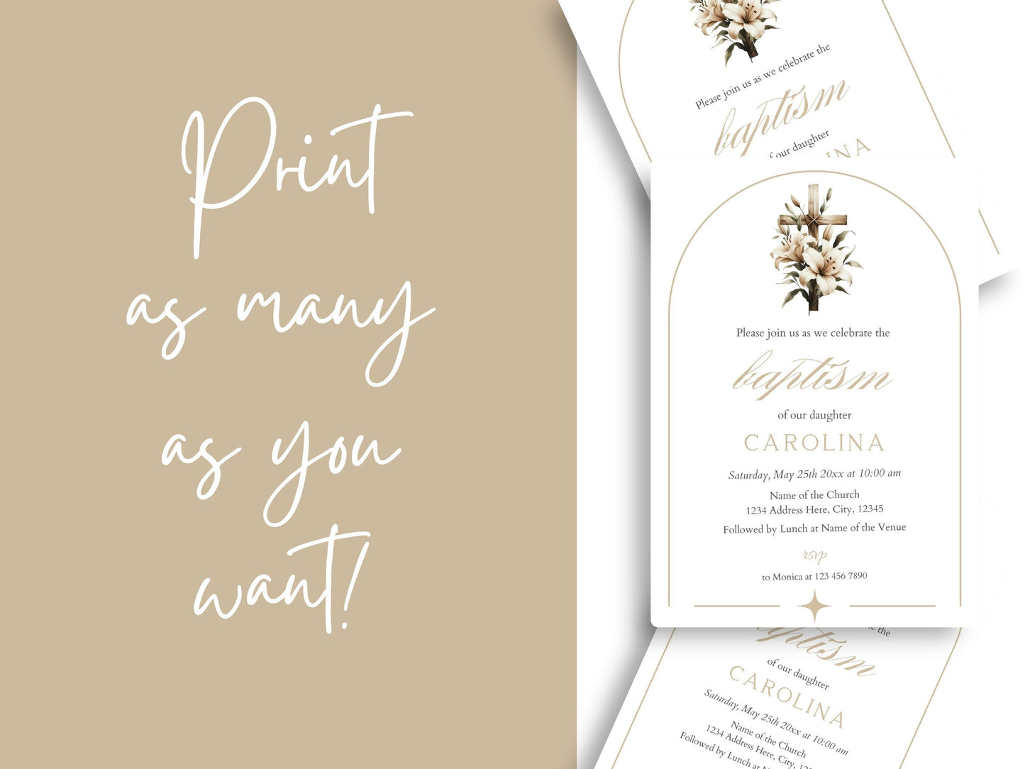 Boho Baptism Invitation - Canva Template - Invitations - Mama Life Printables