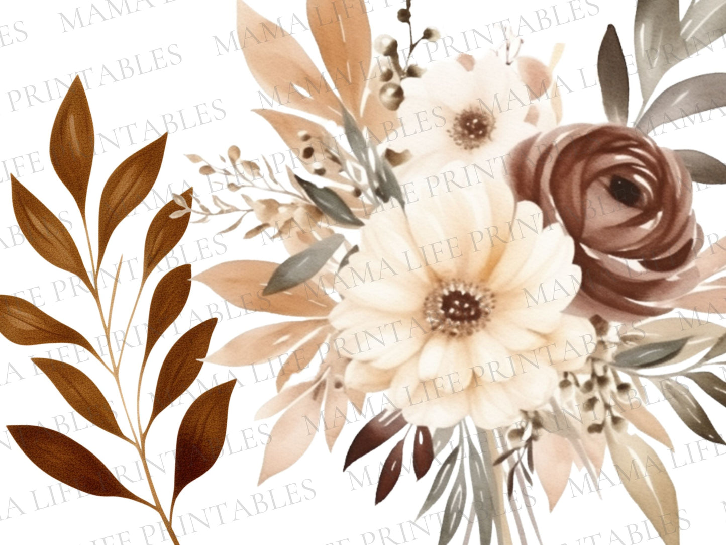 Boho Flowers Cliparts | High-Quality PNG - Digital Artwork - Mama Life Printables
