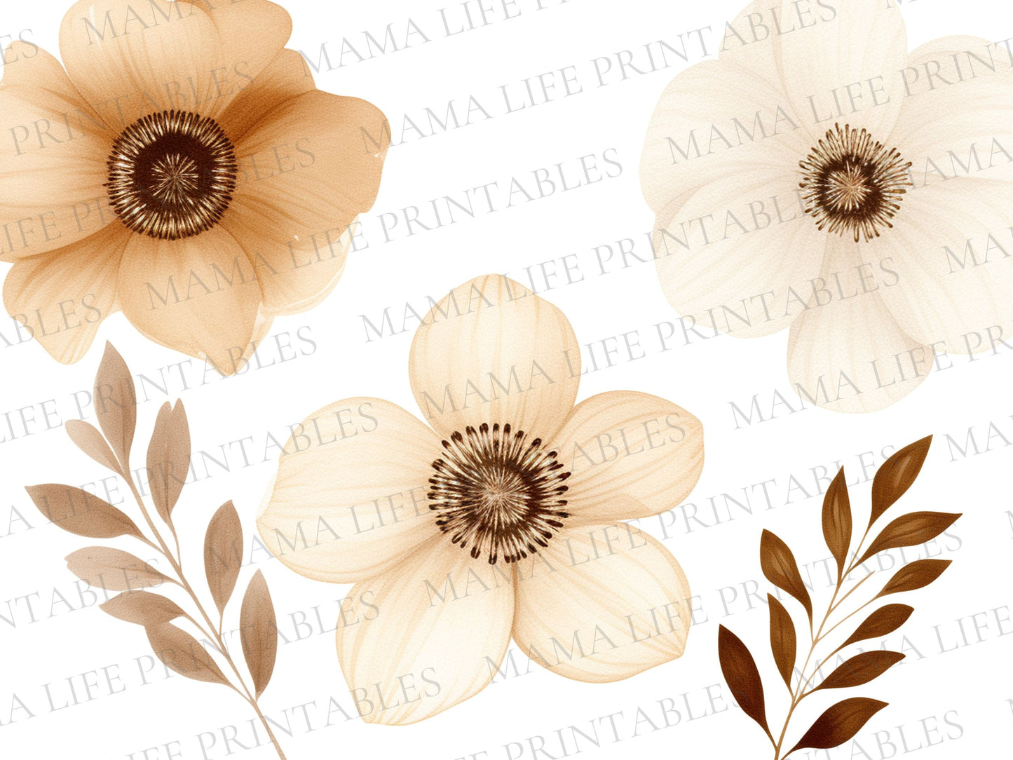 Boho Flowers Cliparts | High-Quality PNG - Digital Artwork - Mama Life Printables