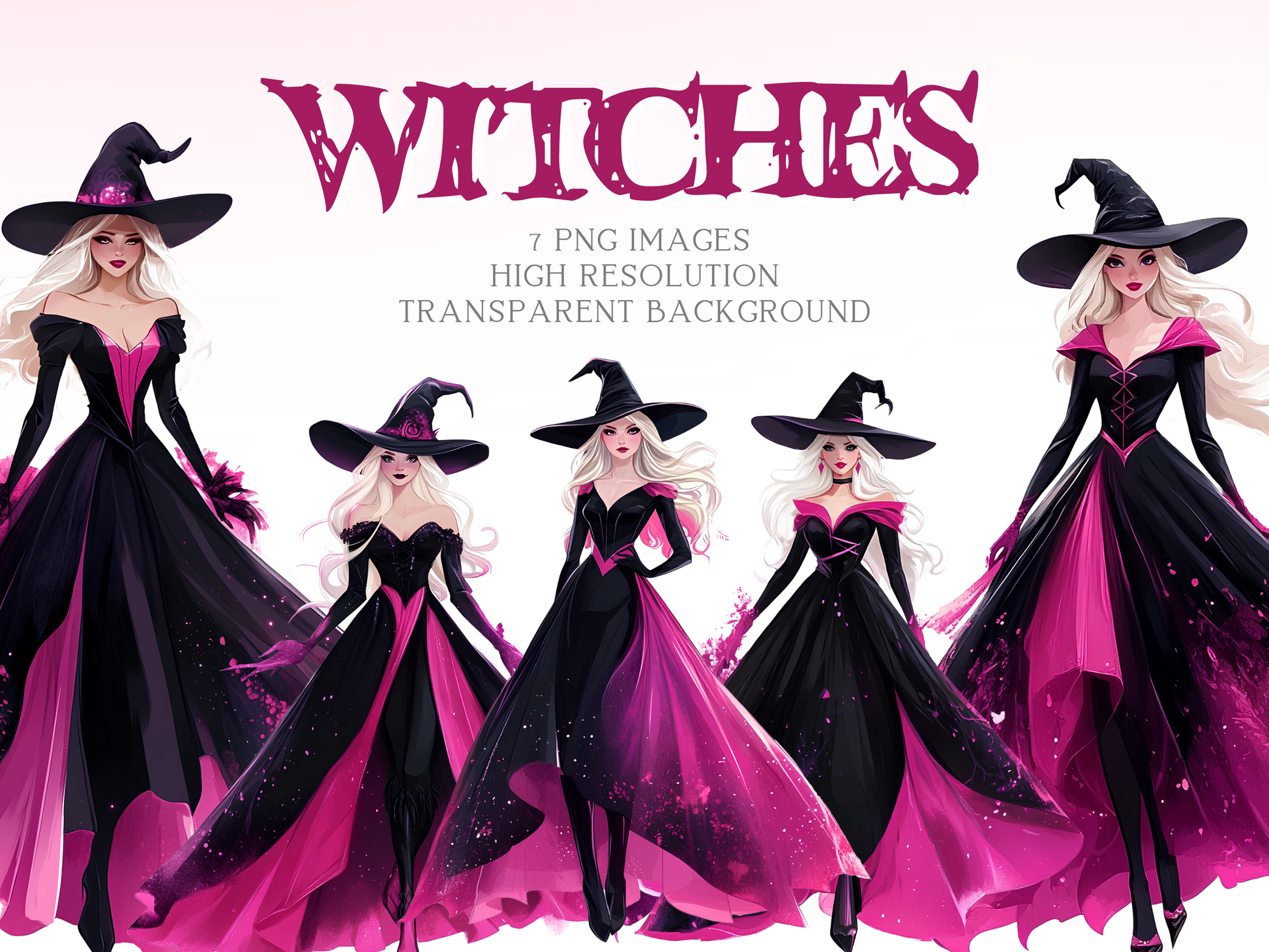 elegant witches png cliparts set