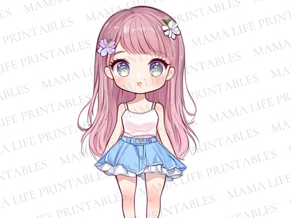 kawaii girls clipart set