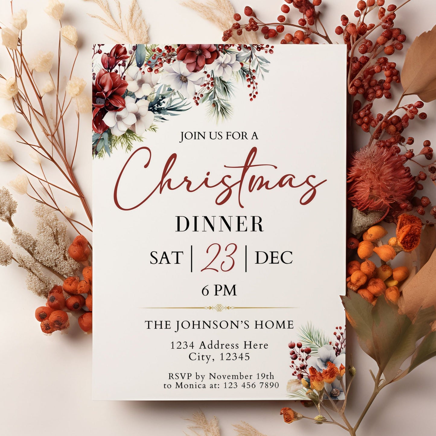 Christmas Dinner Invitation - Canva Template - Invitations - Mama Life Printables