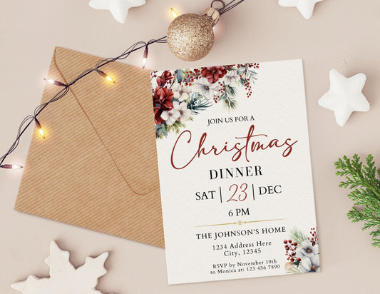 Christmas Dinner Invitation - Canva Template - Invitations - Mama Life Printables