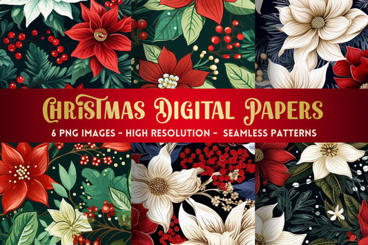 Christmas Flowers Digital Papers | Christmas Patterns - Digital Artwork - Mama Life Printables