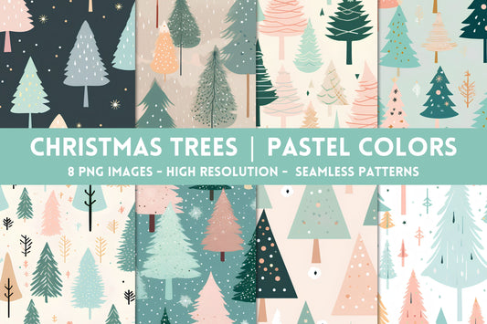 Christmas Trees in Pastel Colors Digital Papers | Christmas Patterns - Digital Artwork - Mama Life Printables