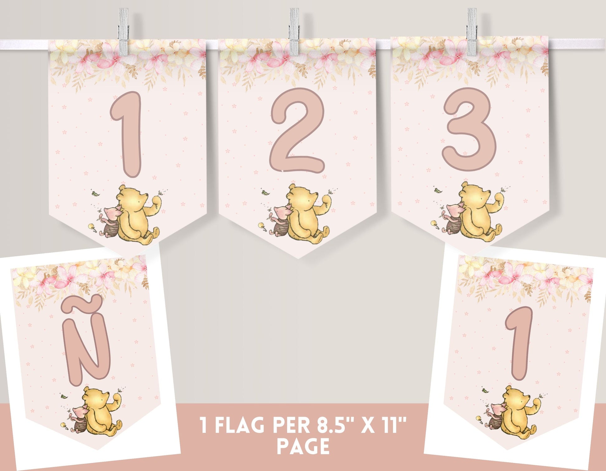 Classic Winnie the Pooh Party Banner | 1 Flag per Page - Party Supplies - Mama Life Printables