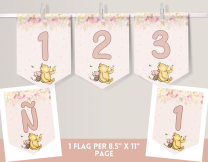 Classic Winnie the Pooh Party Banner | 1 Flag per Page - Party Supplies - Mama Life Printables