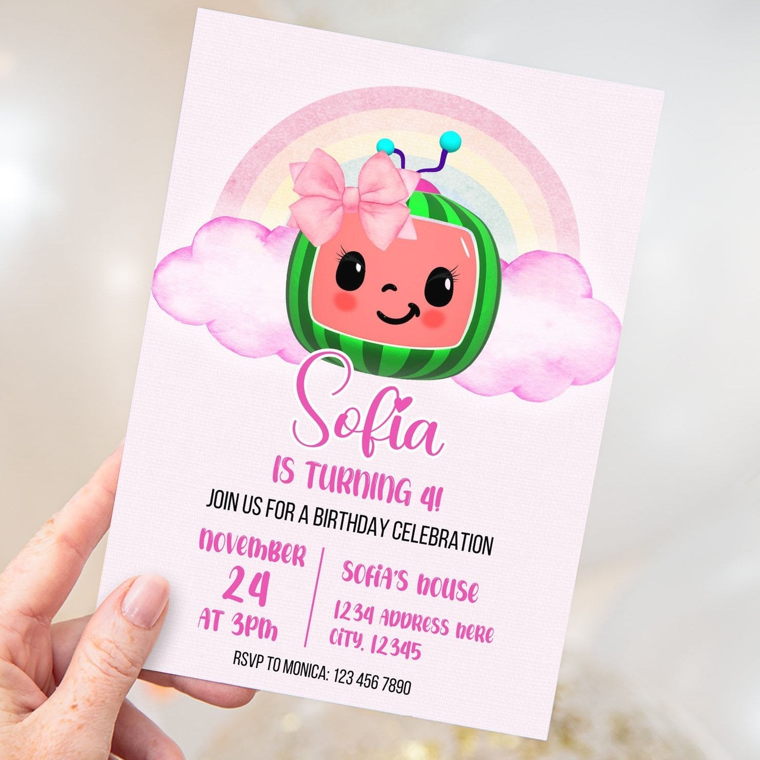 cocomelon girl editable invitation