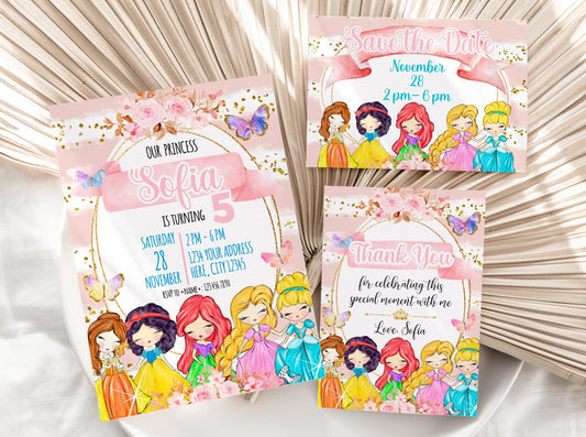 Cute Princess Invitation Set - Thank You Card, Invitation & Save the Date - Invitations - Mama Life Printables