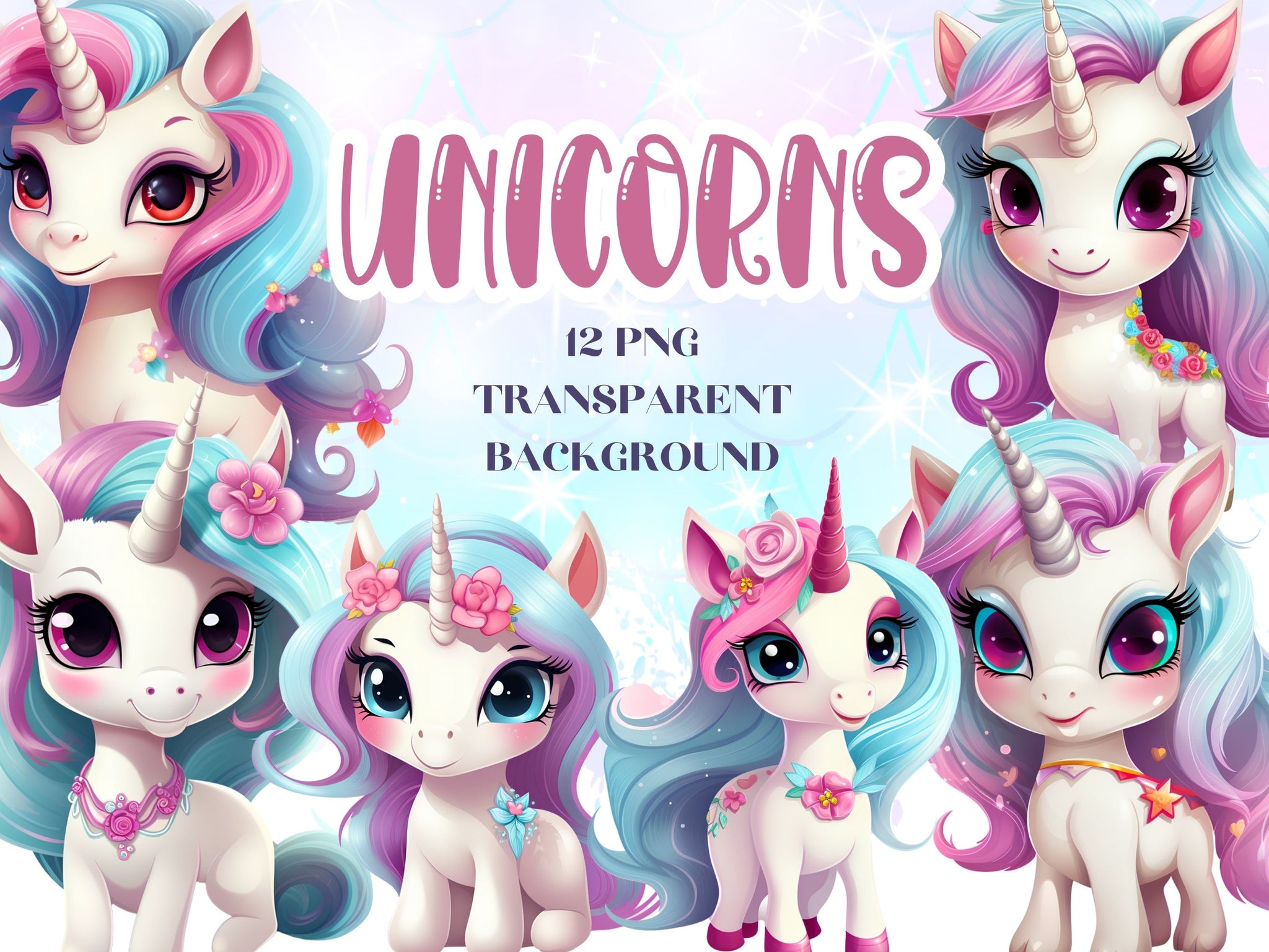 Cute Unicorns PNG Clip Arts – Mama Life Printables