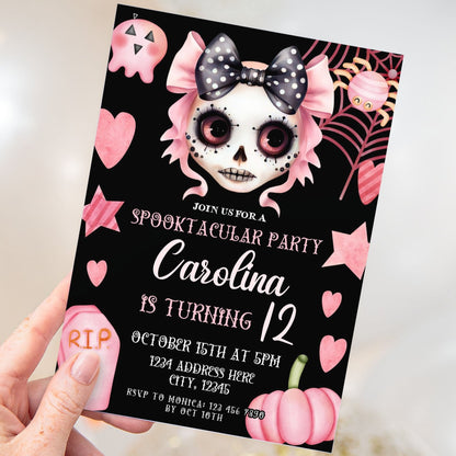 cute halloween skeleton birthday invitation template