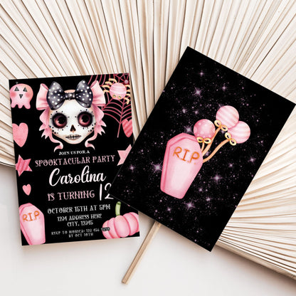 cute halloween skeleton birthday invitation template