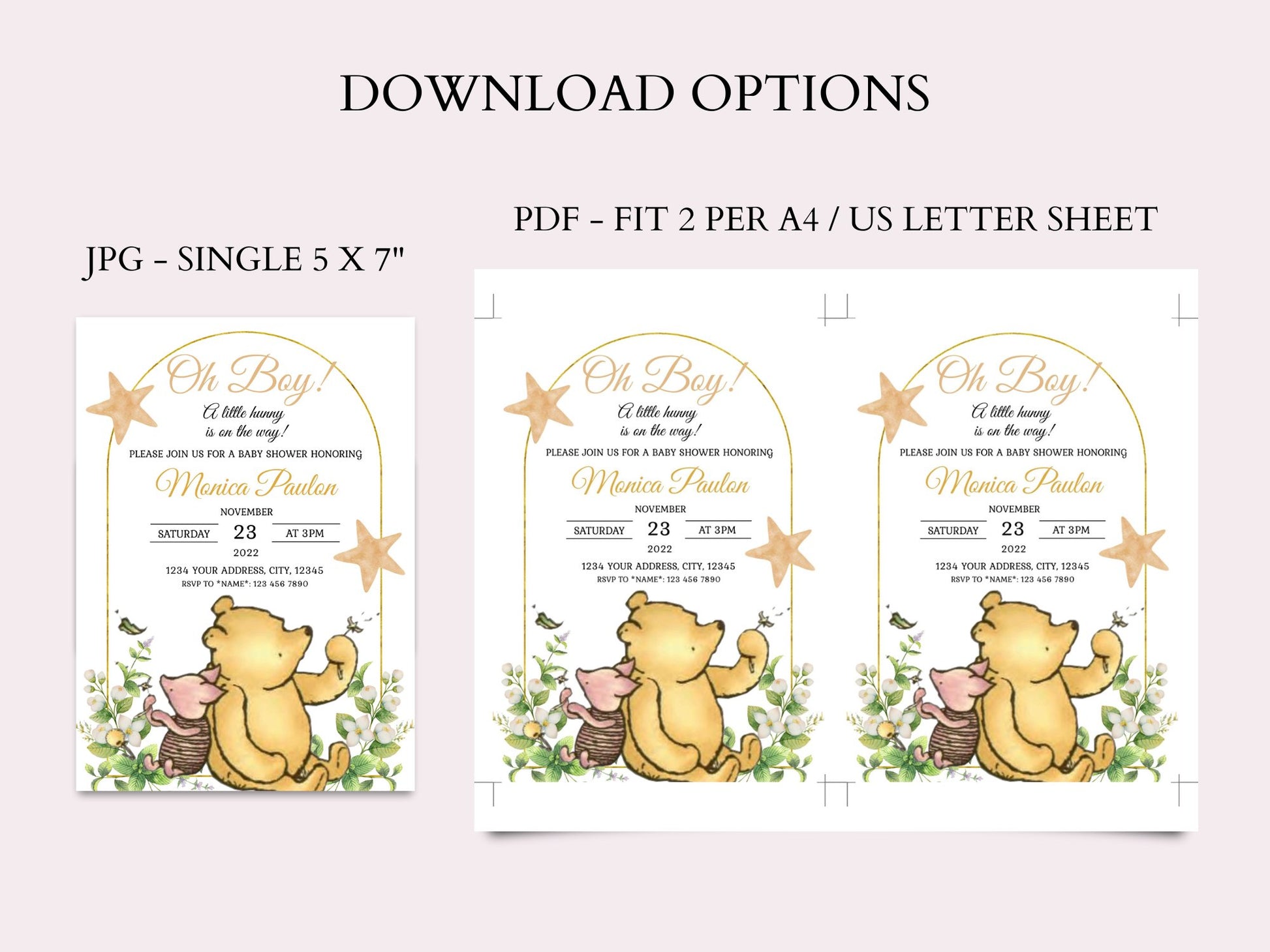 Vintage Winnie The Pooh Baby Shower Printables Personalised Vintage
