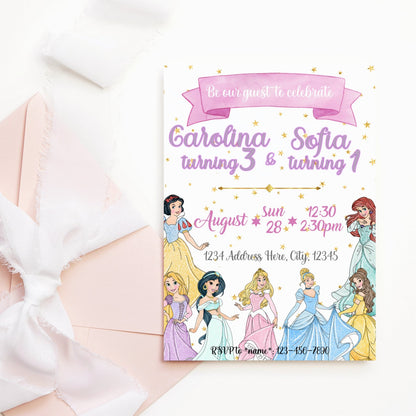 DIGITAL Princess Joint Birthday Invitation - Invitations - Mama Life Printables