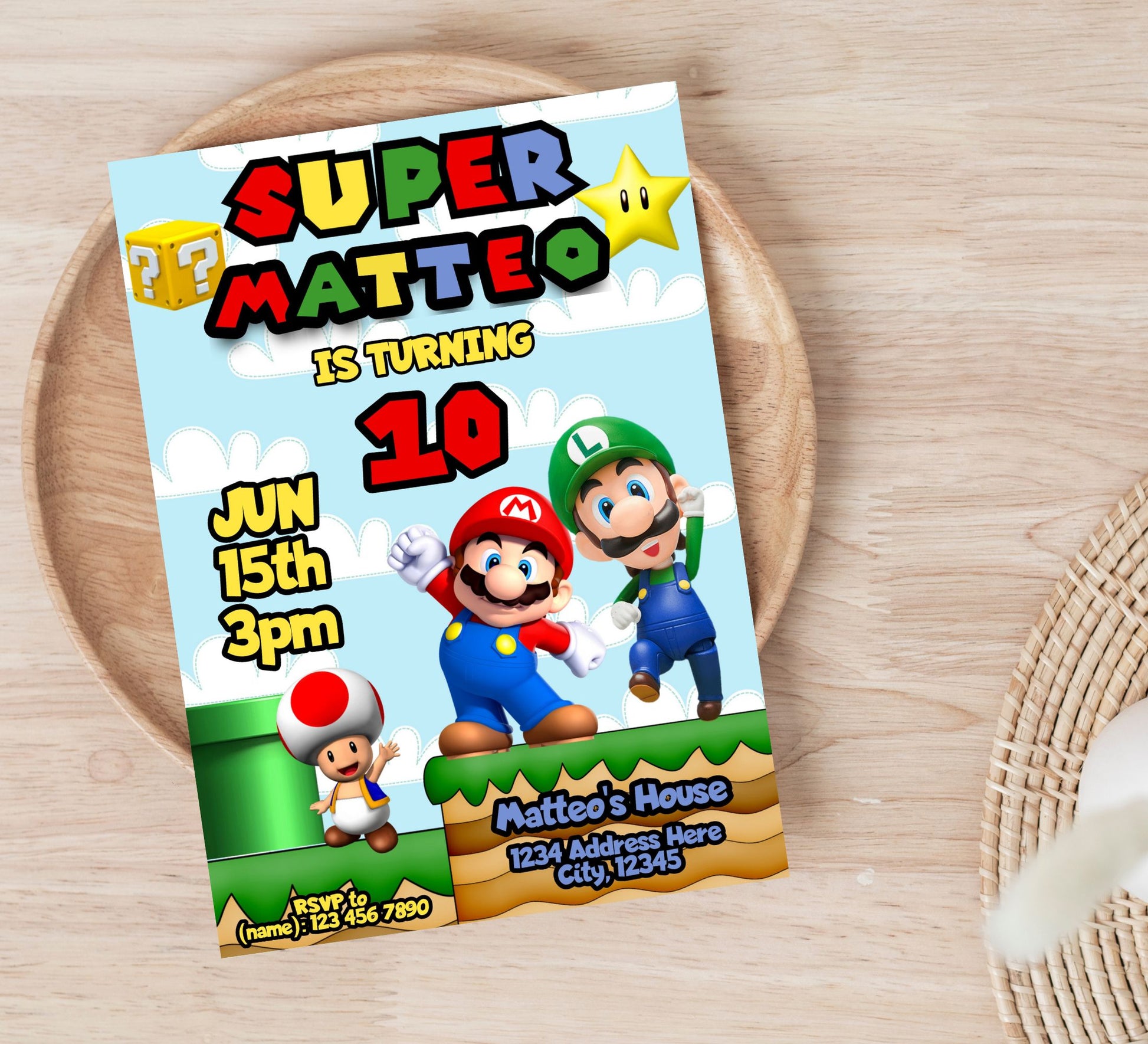 DIGITAL Super Mario Birthday Invitation Template - Invitations - Mama Life Printables