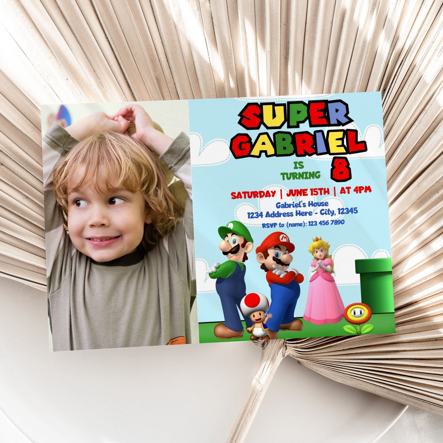 DIGITAL Super Mario Birthday Photo Invitation Template - Invitations - Mama Life Printables