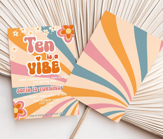 DIGITAL Ten is a Vibe Retro Birthday Invitation - Invitations - Mama Life Printables