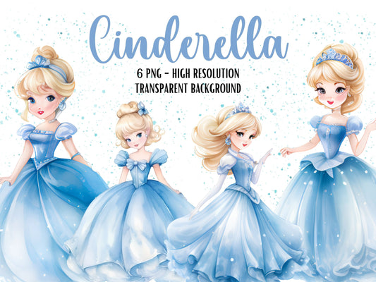 Disney Cinderella Watercolor PNG Cliparts - Digital Artwork - Mama Life Printables