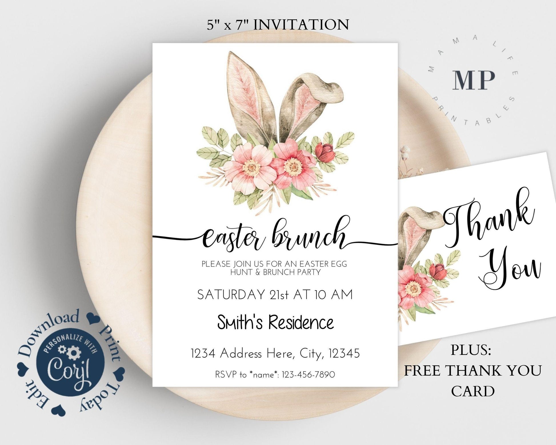 Easter Brunch Invitation plus FREE Thank You Card - Invitations - Mama Life Printables