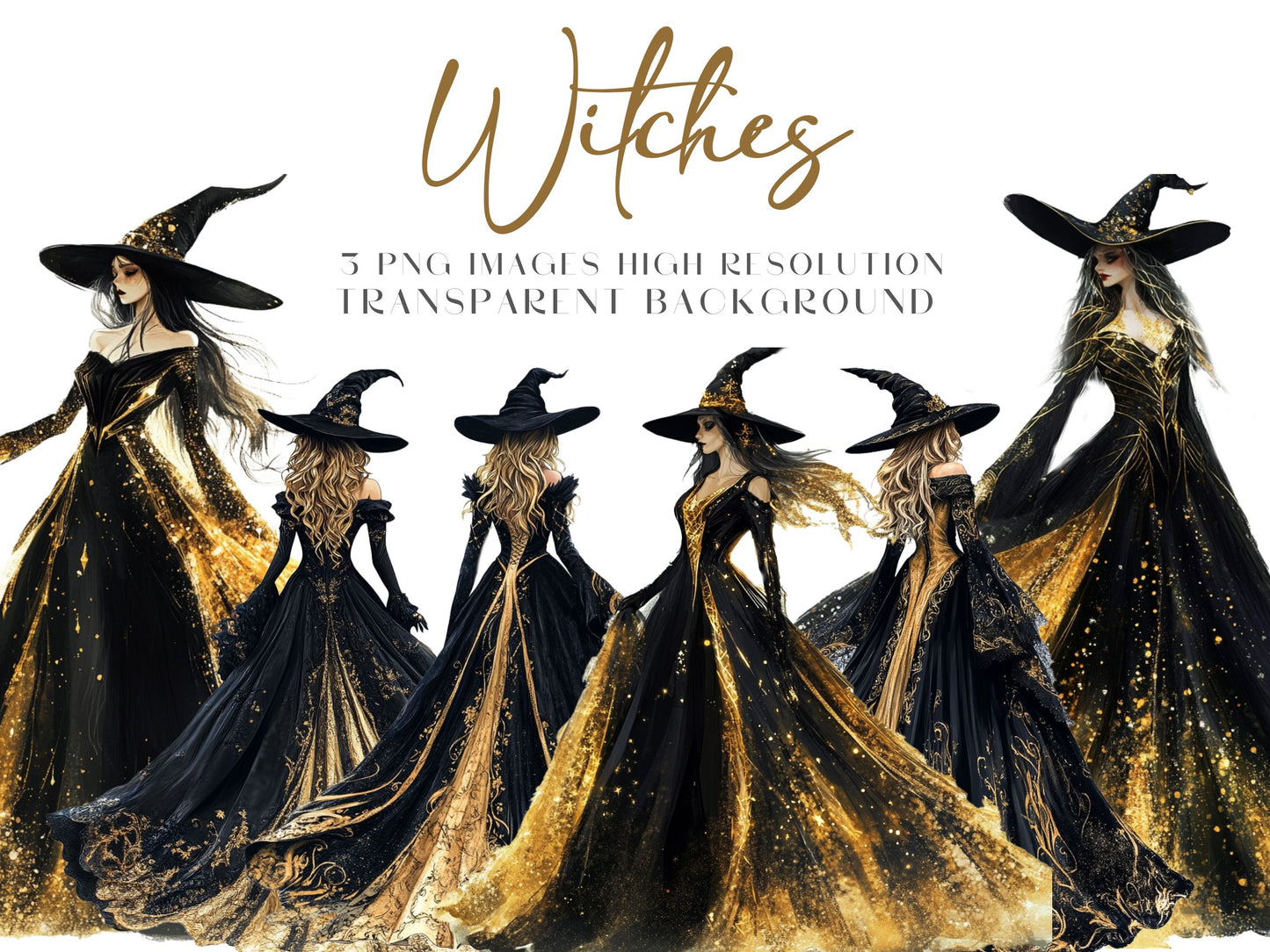 black and gold witches png cliparts