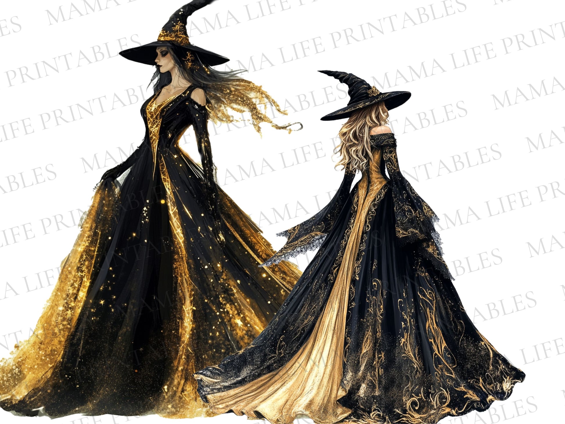 black and gold witches png cliparts