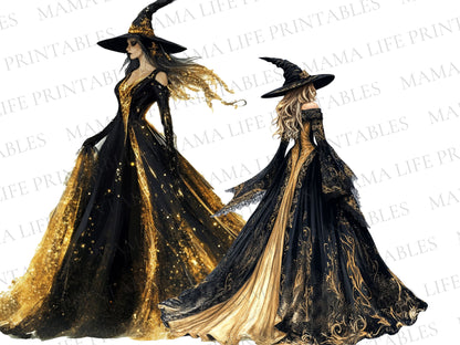 black and gold witches png cliparts