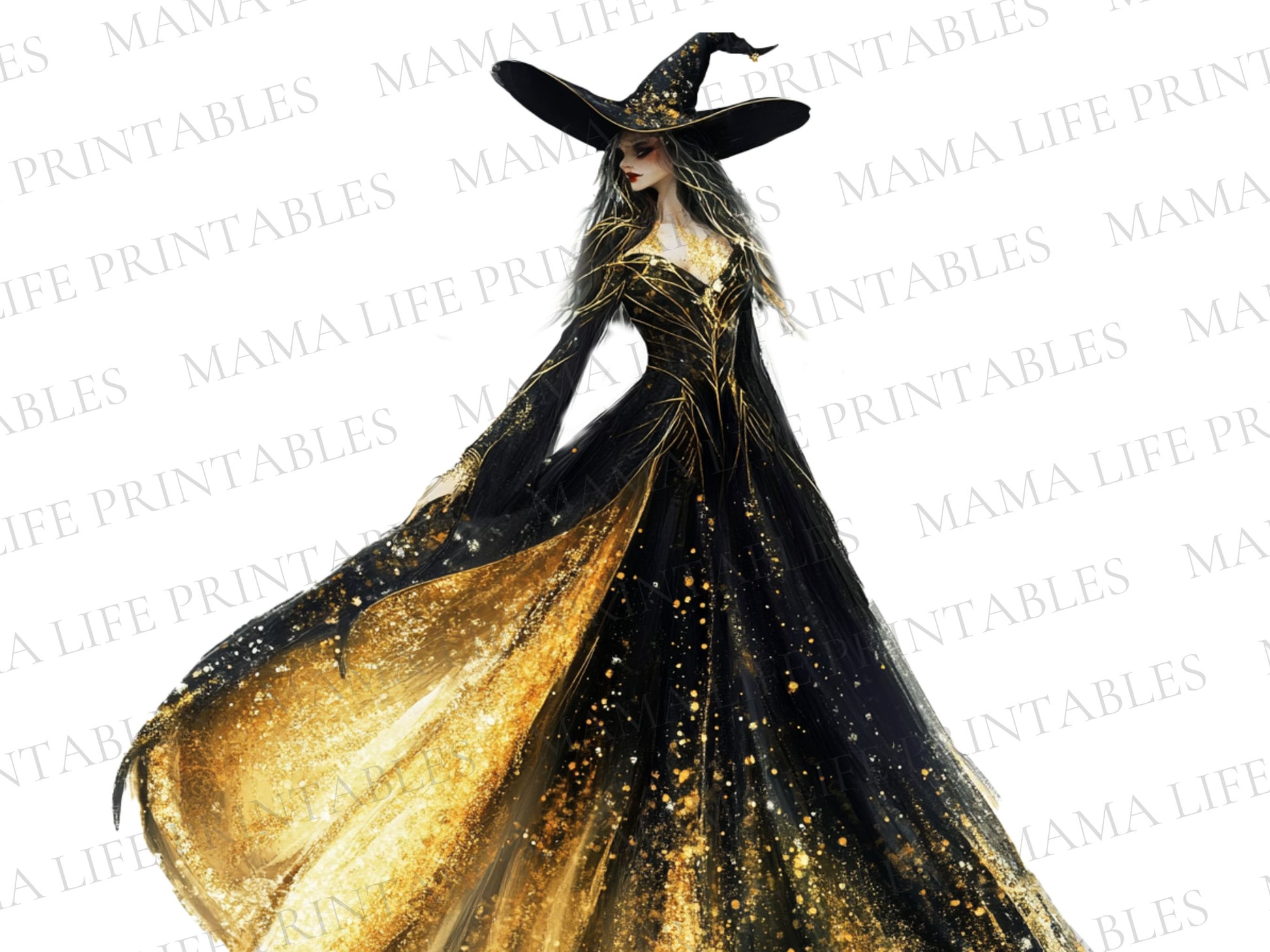 black and gold witches png cliparts