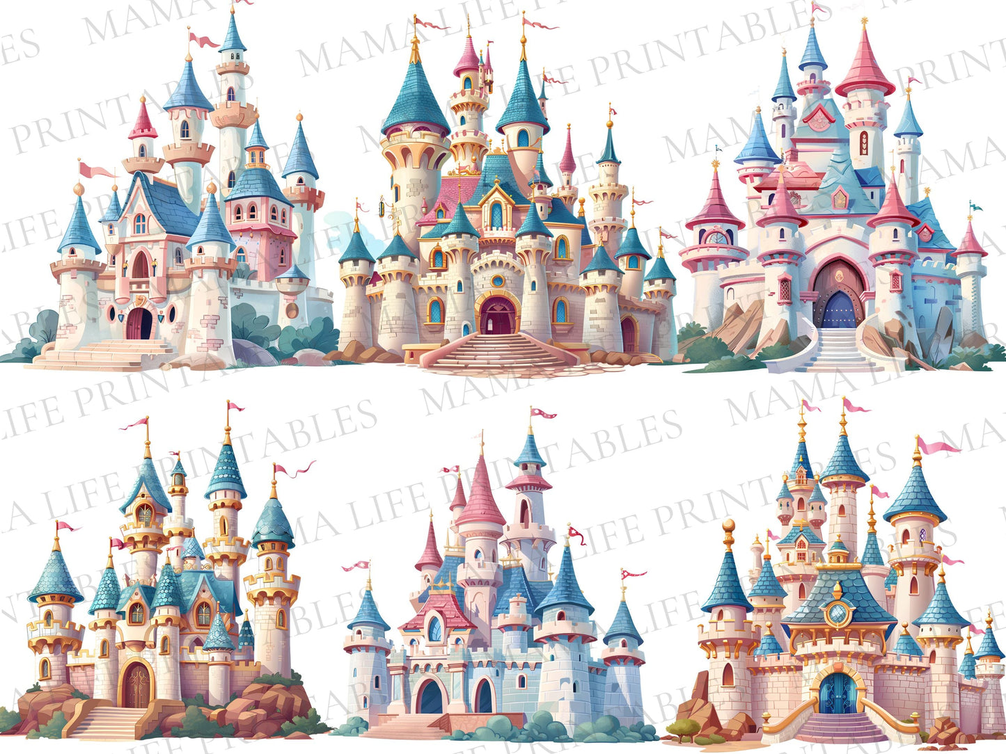 Fairy Tales Castles PNG Cliparts - Digital Artwork - Mama Life Printables