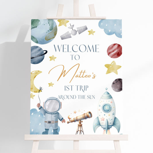 space themed birthday welcome sign