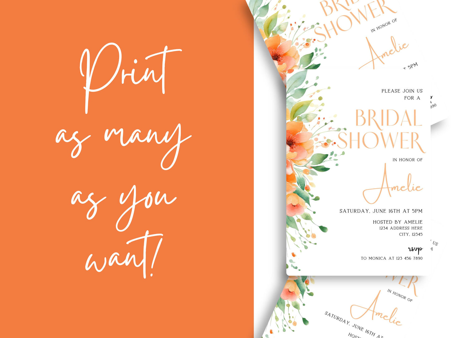 Floral bridal shower invitation design ready for customization