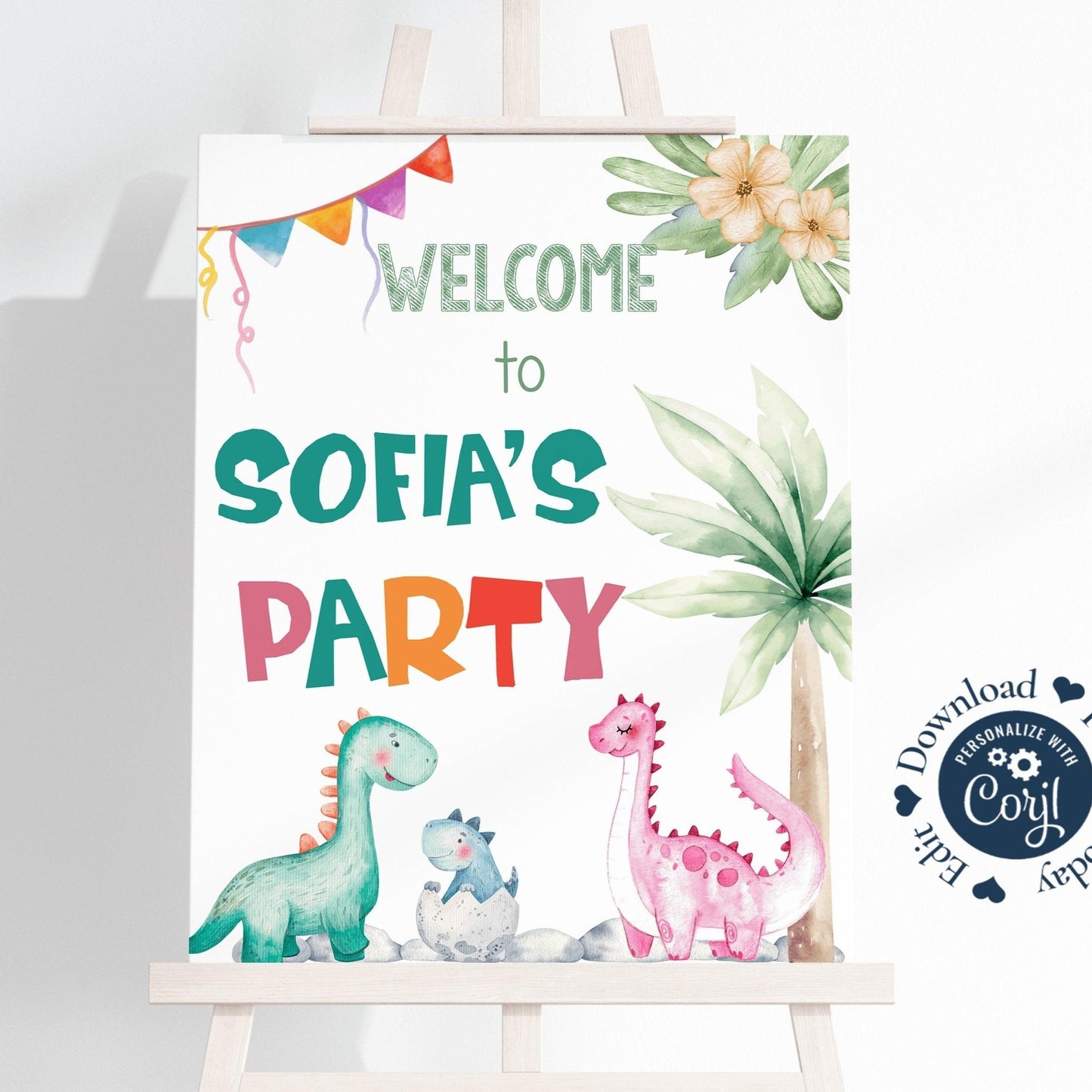 Girly Dinosaur Welcome Sign - Welcome Sign - Mama Life Printables