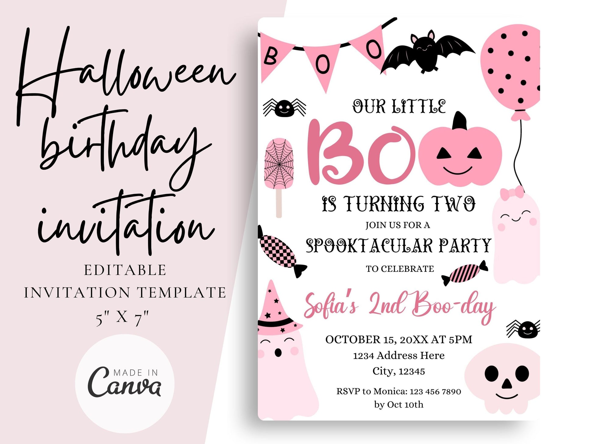 Halloween 2nd Birthday Invitation - Canva Template - Invitations - Mama Life Printables