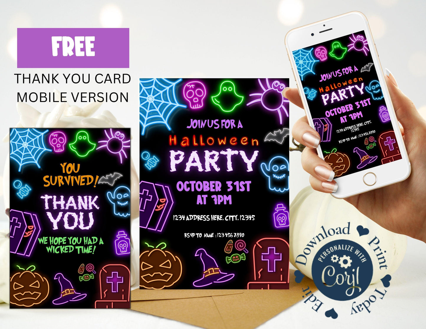 Halloween Party Invitation with FREE Thank You Card - Invitations - Mama Life Printables