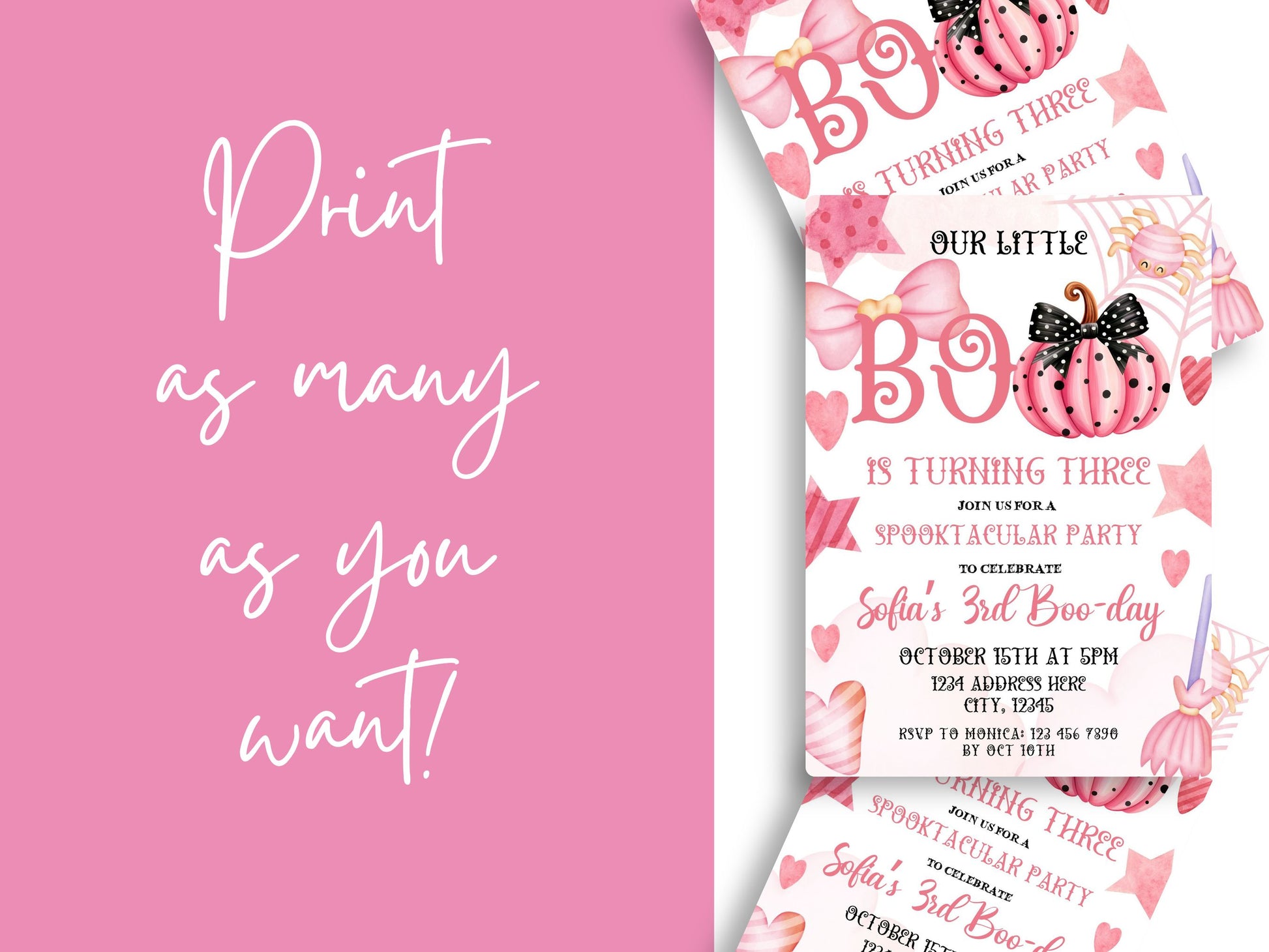 pink halloween birthday invitation