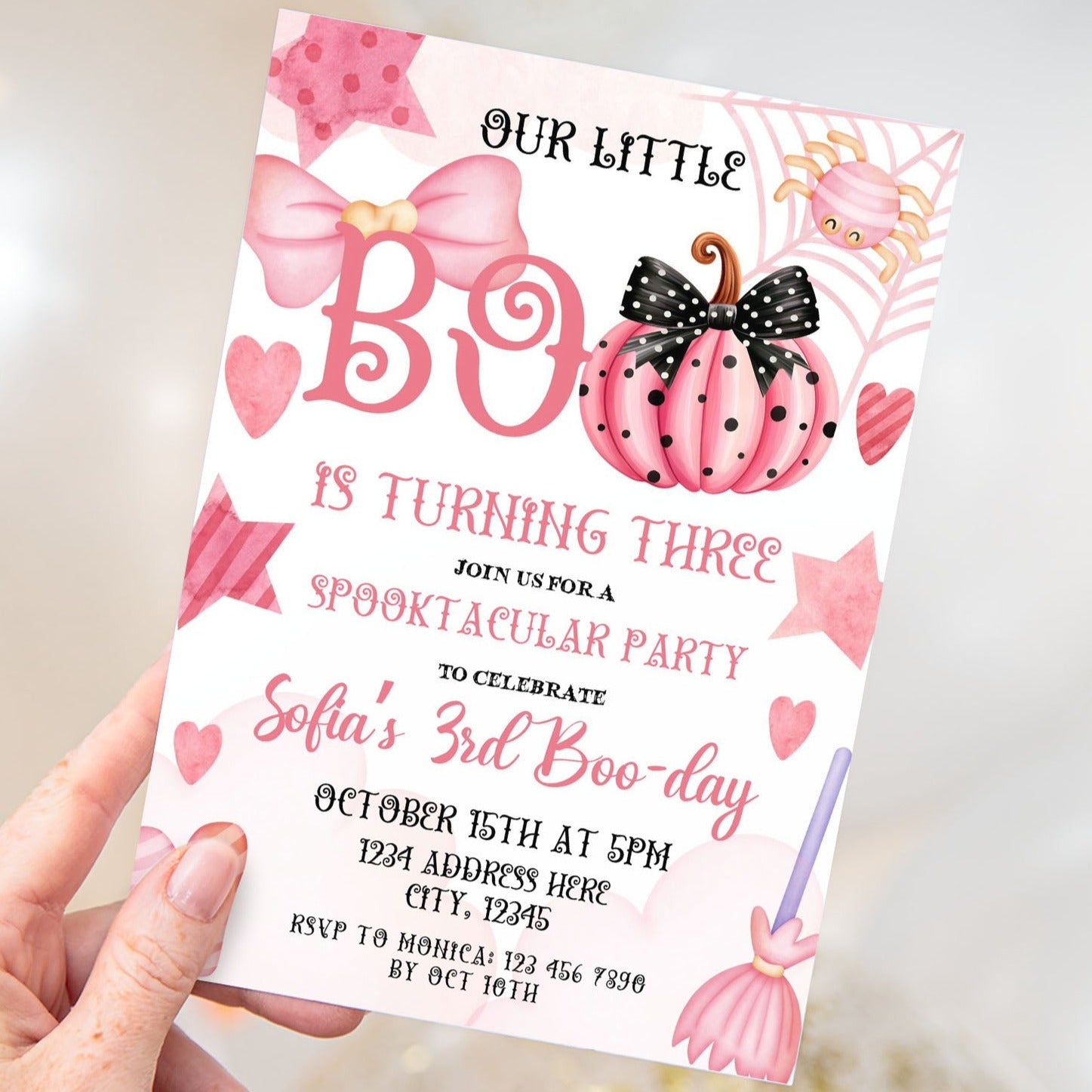 pink halloween birthday invitation