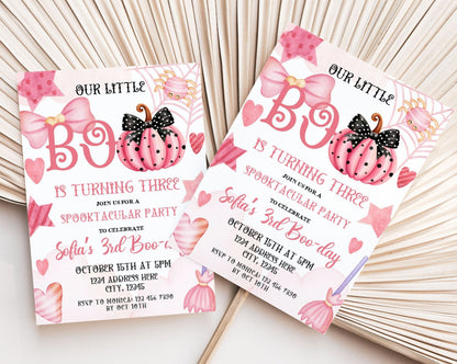 pink halloween birthday invitation