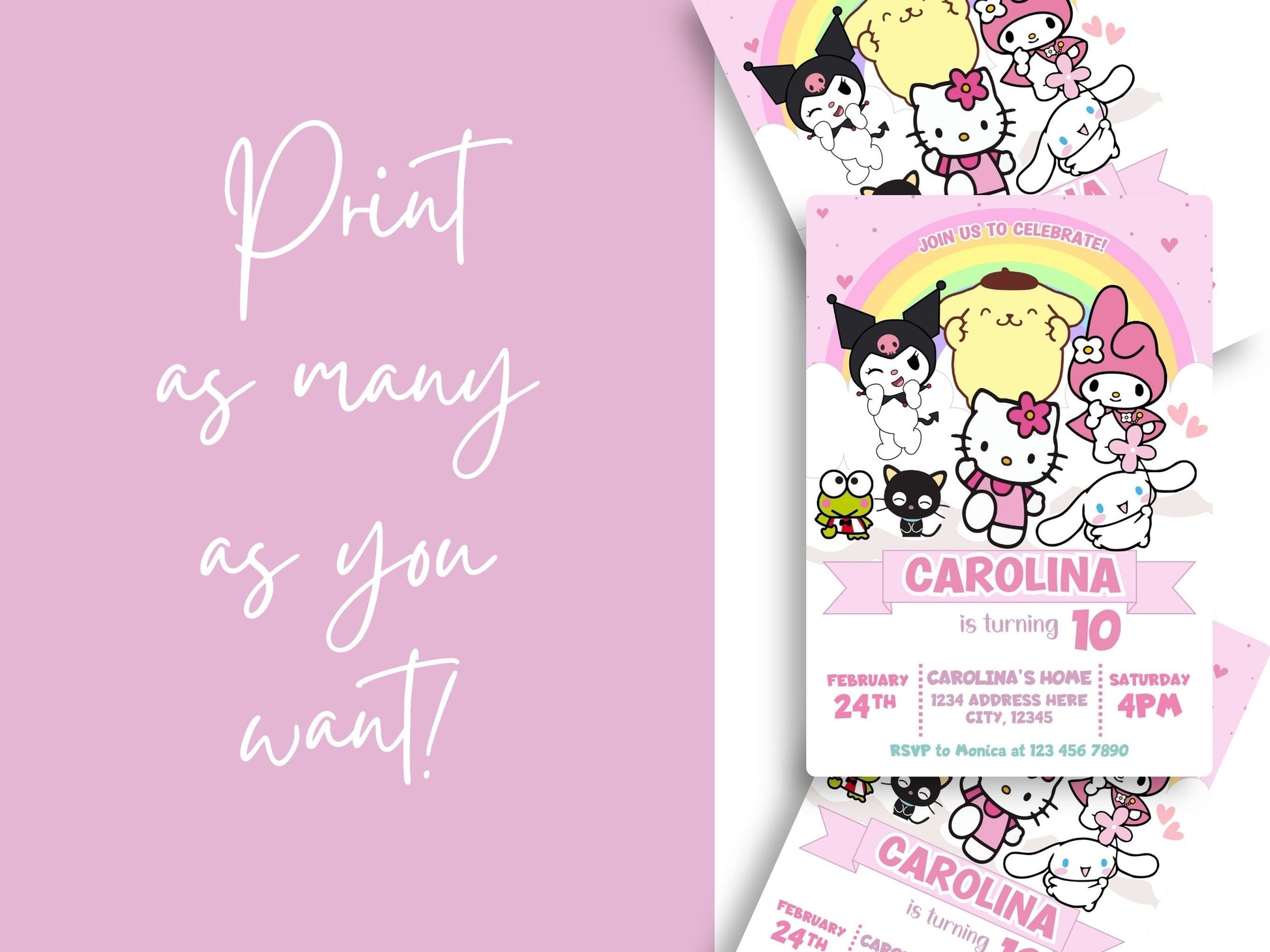 Hello Kitty and Friends Birthday Invitation - Canva Template - Invitations - Mama Life Printables