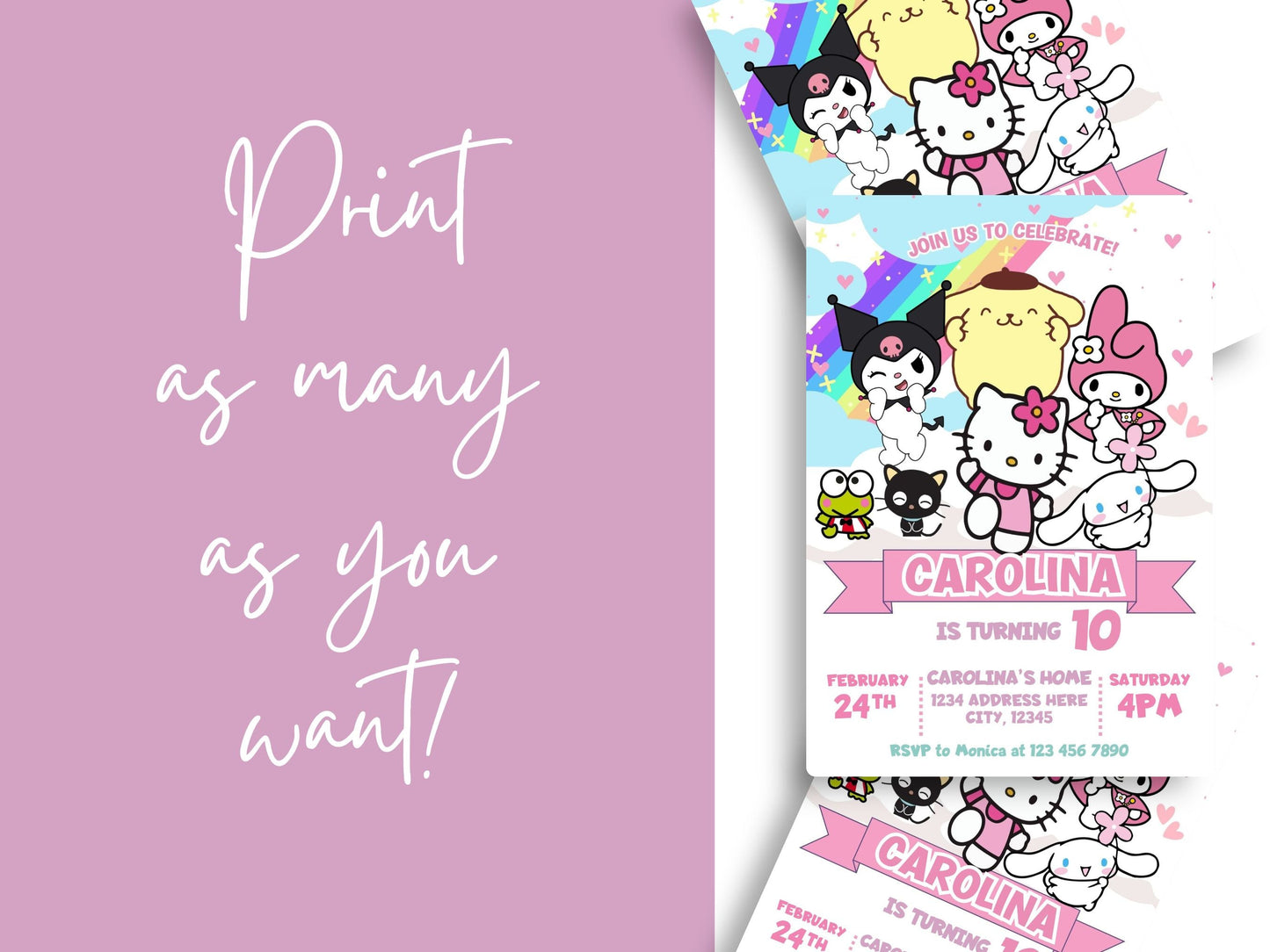 Hello Kitty and Friends Birthday Invitation - Canva Template - Invitations - Mama Life Printables