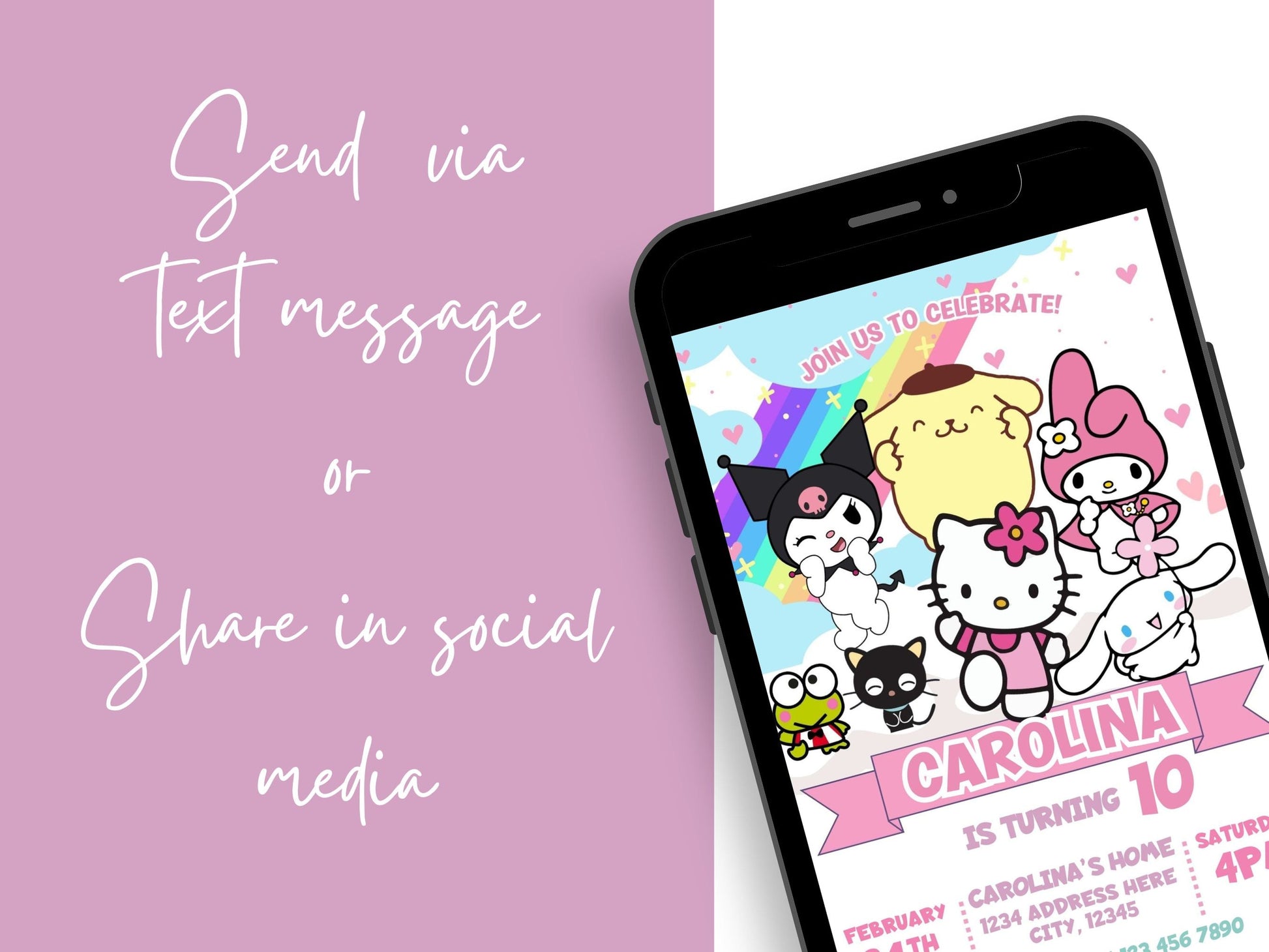 Hello Kitty and Friends Birthday Invitation - Canva Template - Invitations - Mama Life Printables