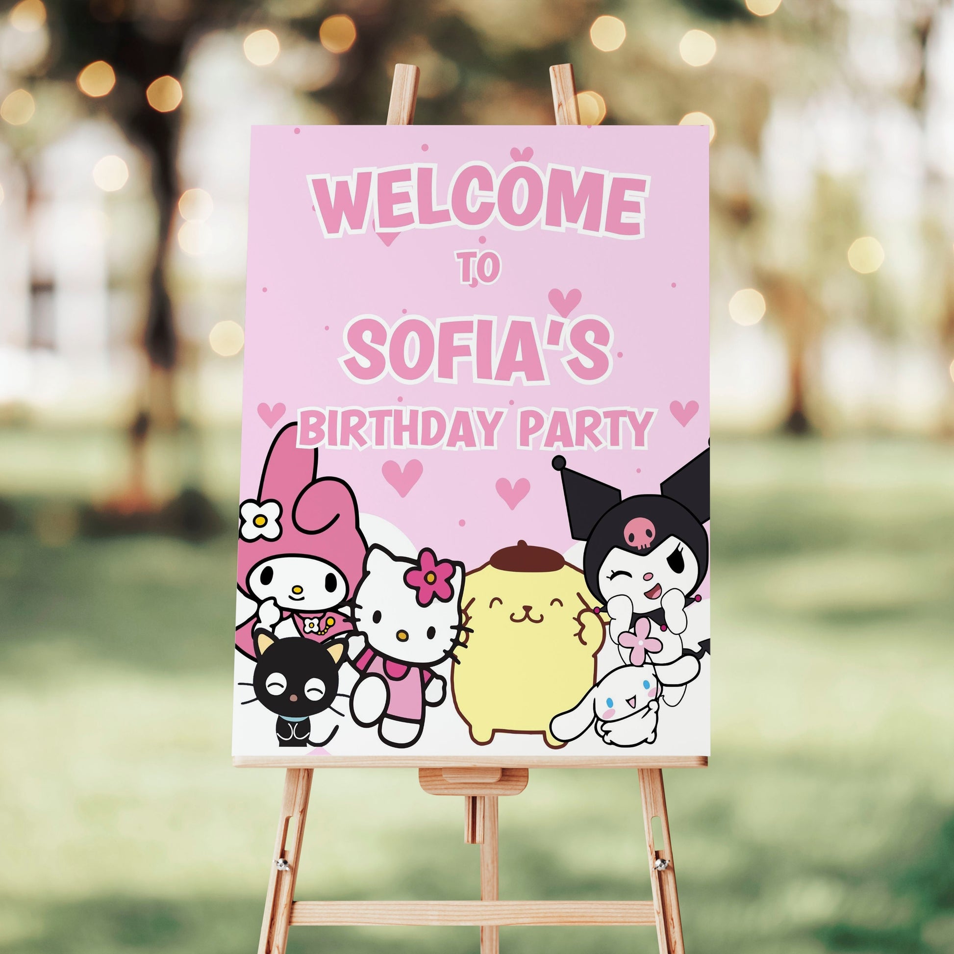 hello kitty and friends welcome sign