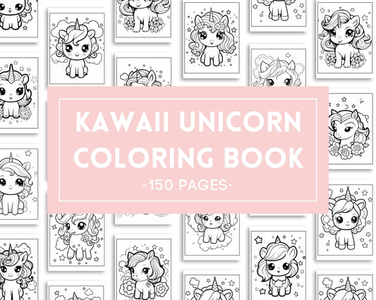 Kawaii Unicorn Coloring Book - 150 Pages - Coloring Pages - Mama Life Printables