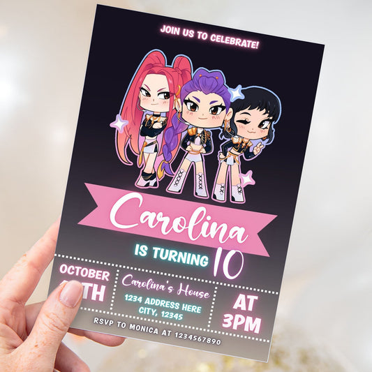 kpop demon hunters huntrix birthday invite