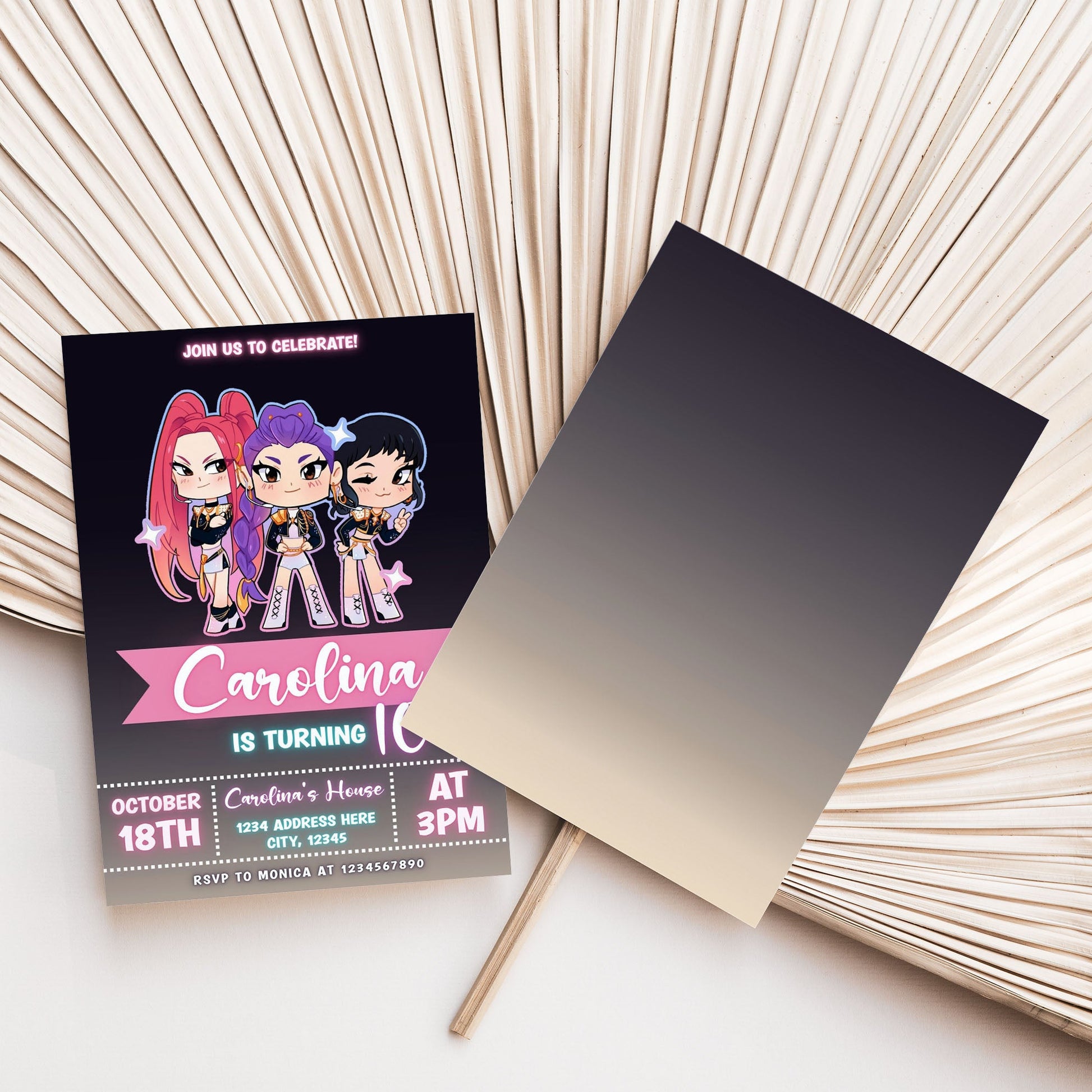 kpop demon hunters huntrix birthday invite