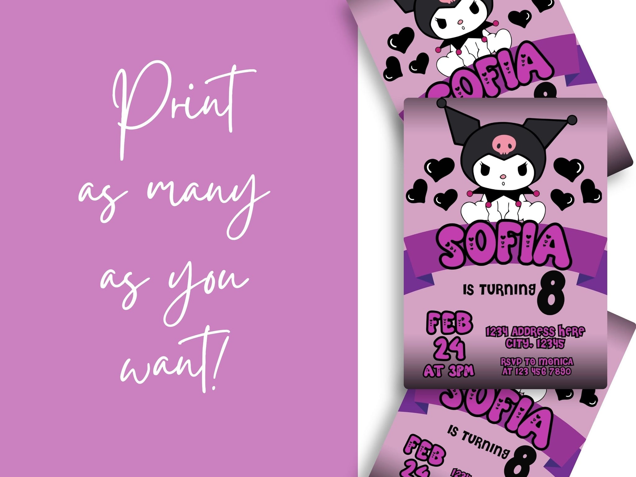 Kawaii Kuromi Invitation Template – Mama Life Printables