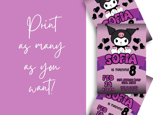Plantilla de invitación Kawaii Kuromi – Mama Life Printables
