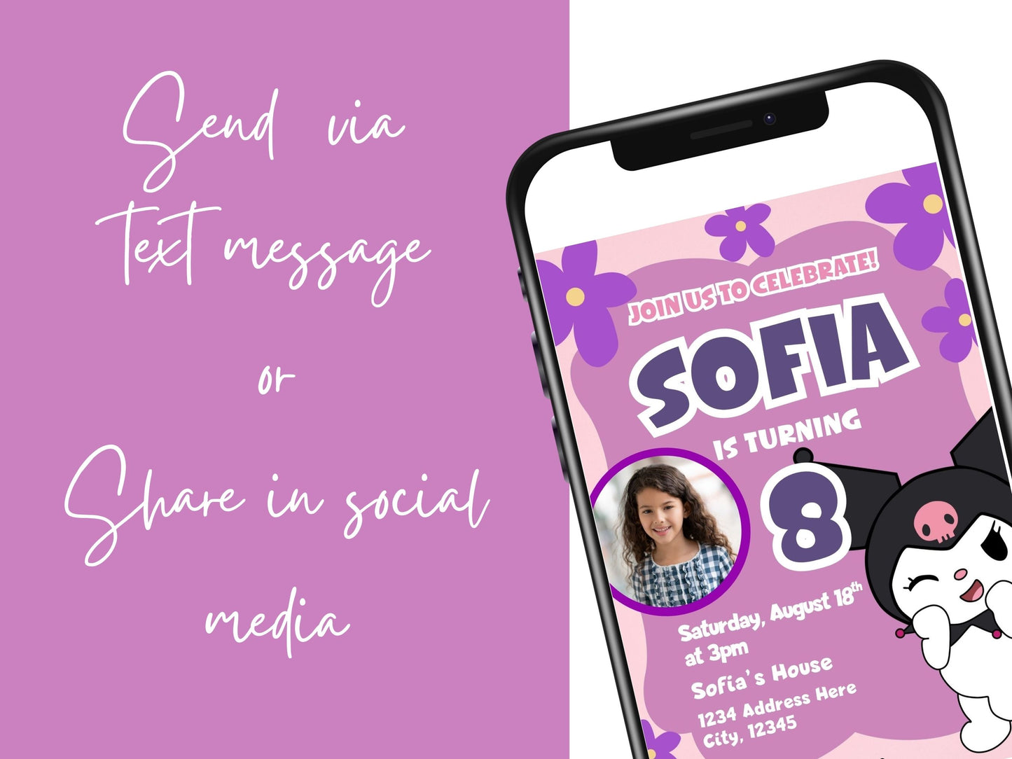 editable kuromi party invite