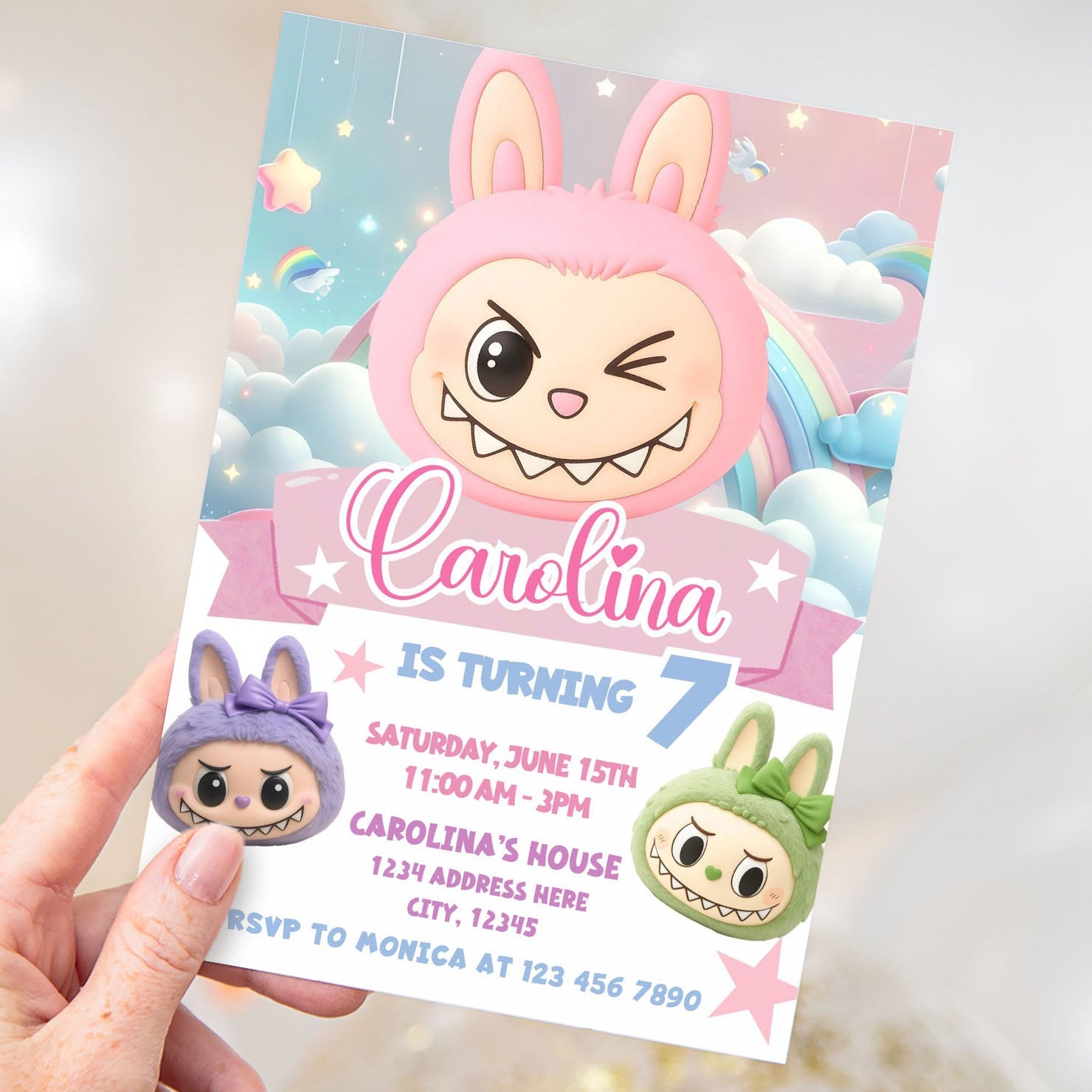 Plantilla de invitación de cumpleaños de Labubu | Descarga instantánea ...